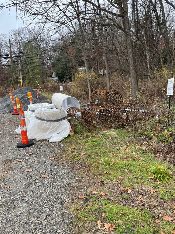 Construction materials in Harmony Trail parking lot