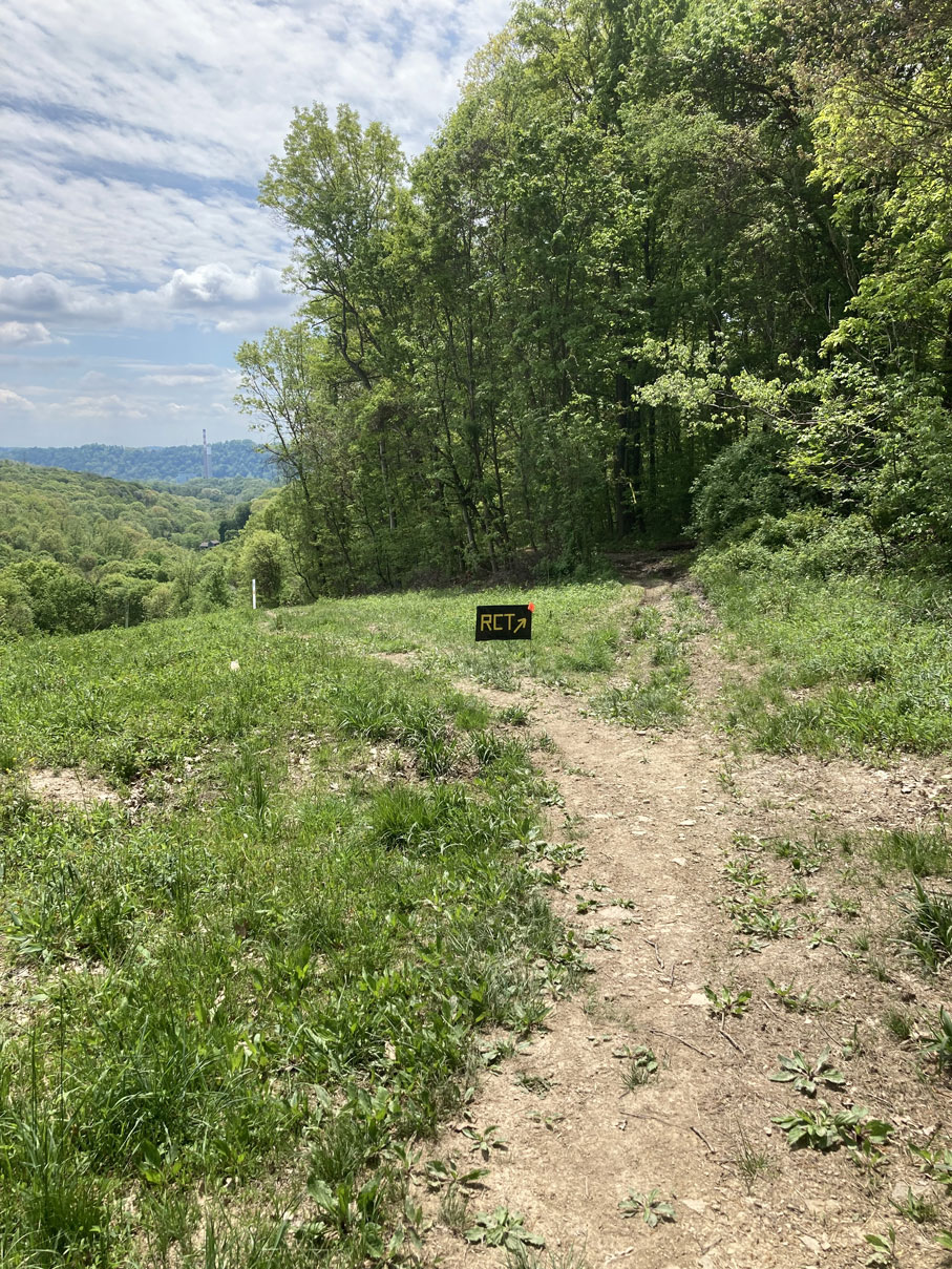 Log Cabin hill end of 2022 Yutes Run Road reroute